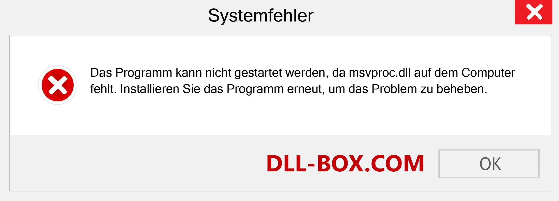 msvproc.dll-Datei fehlt?. Download für Windows 7, 8, 10 - Fix msvproc dll Missing Error unter Windows, Fotos, Bildern